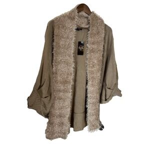 Vertigo Sweater Dolman Sleeve Open Cardigan Faux Fur NWT M Dolman Balloon sleeve